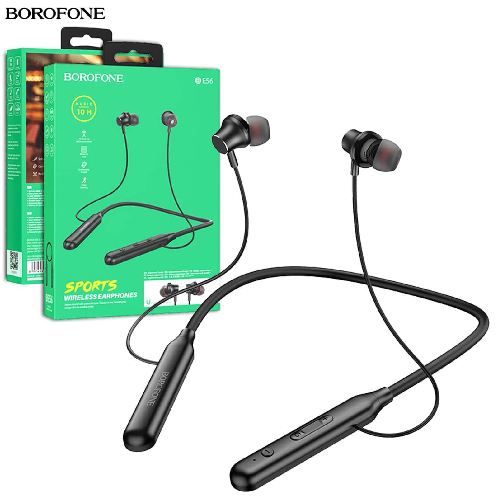 Borofone BE56 Wireless Bluetooth 5.0 Light Neck Hanging Headphones in-Ear Sports Earbuds Earphones for Running/Fitness/Gaming/Music (Black) Borofone BE56 Wireless Bluetooth 5.0 Light Neck Hanging Headphones in-Ear Sports Earbuds Earphones for Running/Fitness/Gaming/Music (Black)
